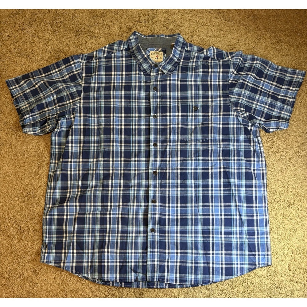 Redhead Button Up Shirt Men 3XL Blue Plaid 100% Cotton Breathable Lightweight